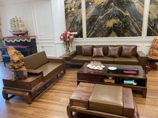 Sofa gỗ sồi màu óc chó 2 văng hiện đại nhất năm 2023